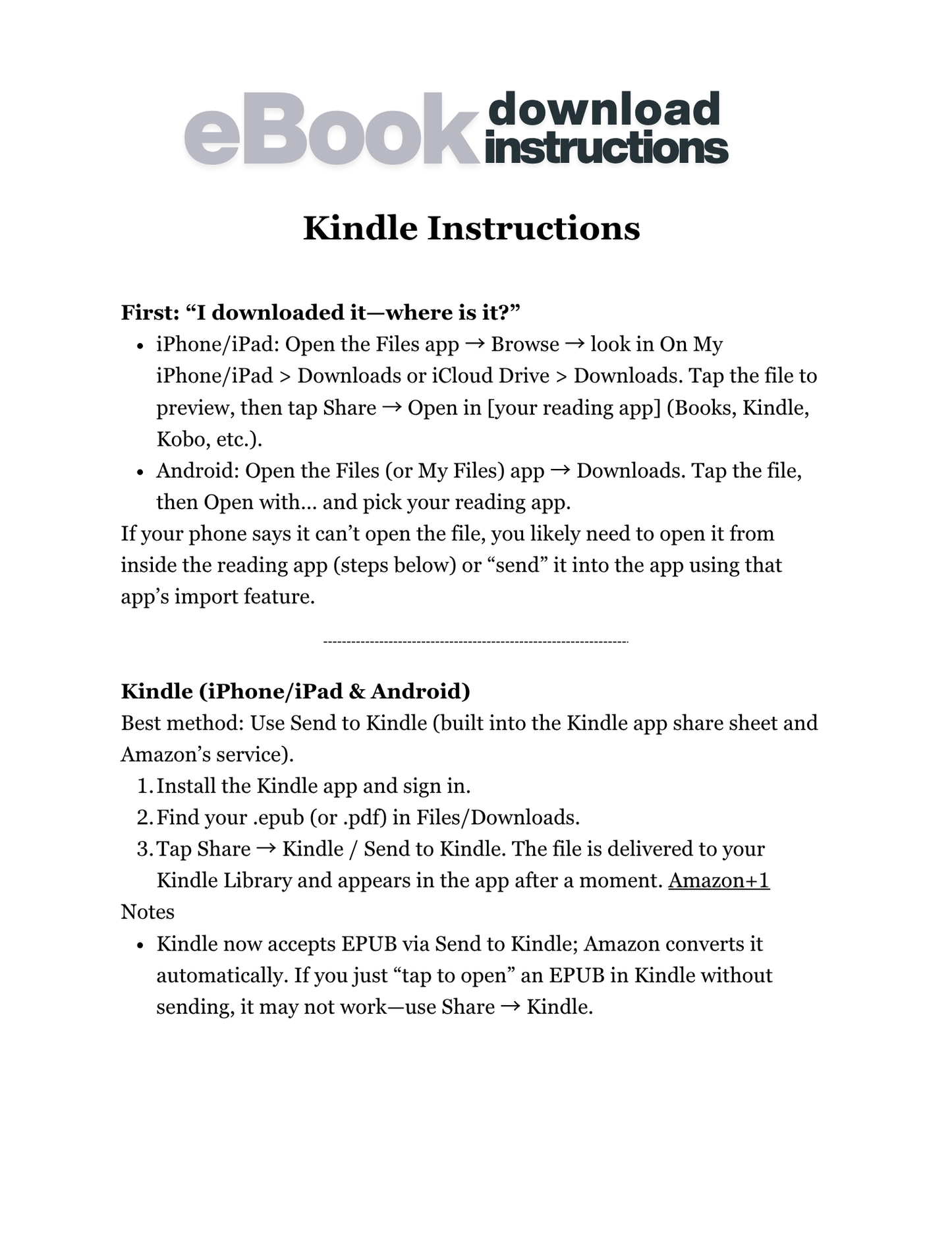 KINDLE Download Instructions