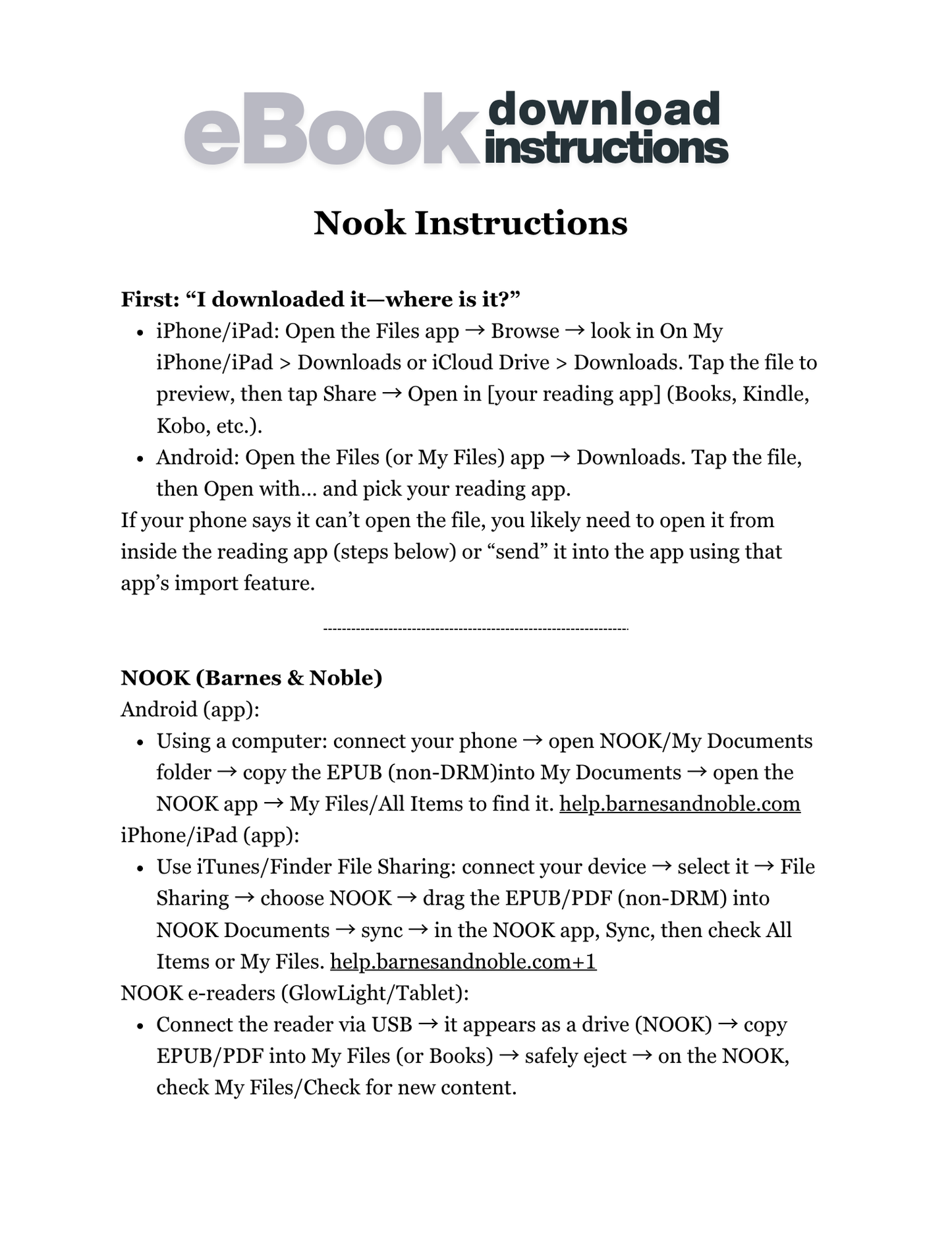 NOOK Download Instructions