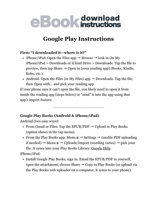GOOGLE Play Download Instructions