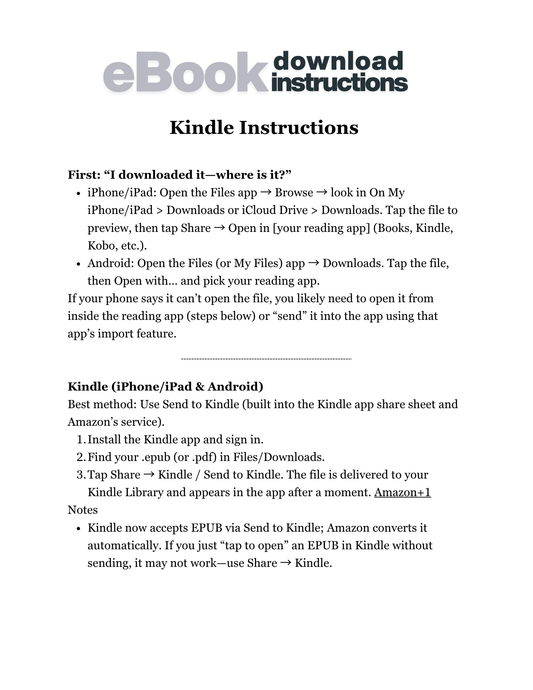 KINDLE Download Instructions